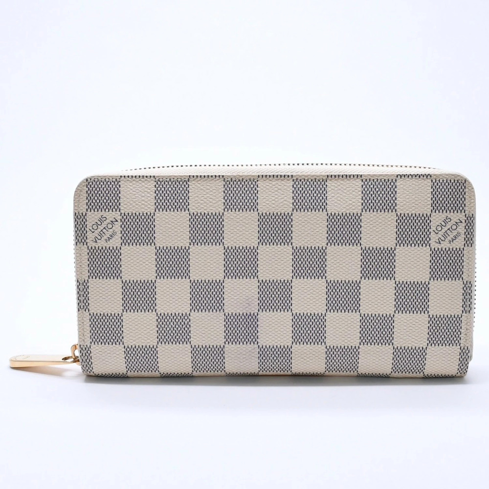 LOUIS VUITTON Zippy Wallet white gray Damier Azur White canvas